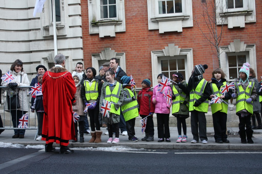 The Mayor chats to some early arrivals before the King's Troop parade