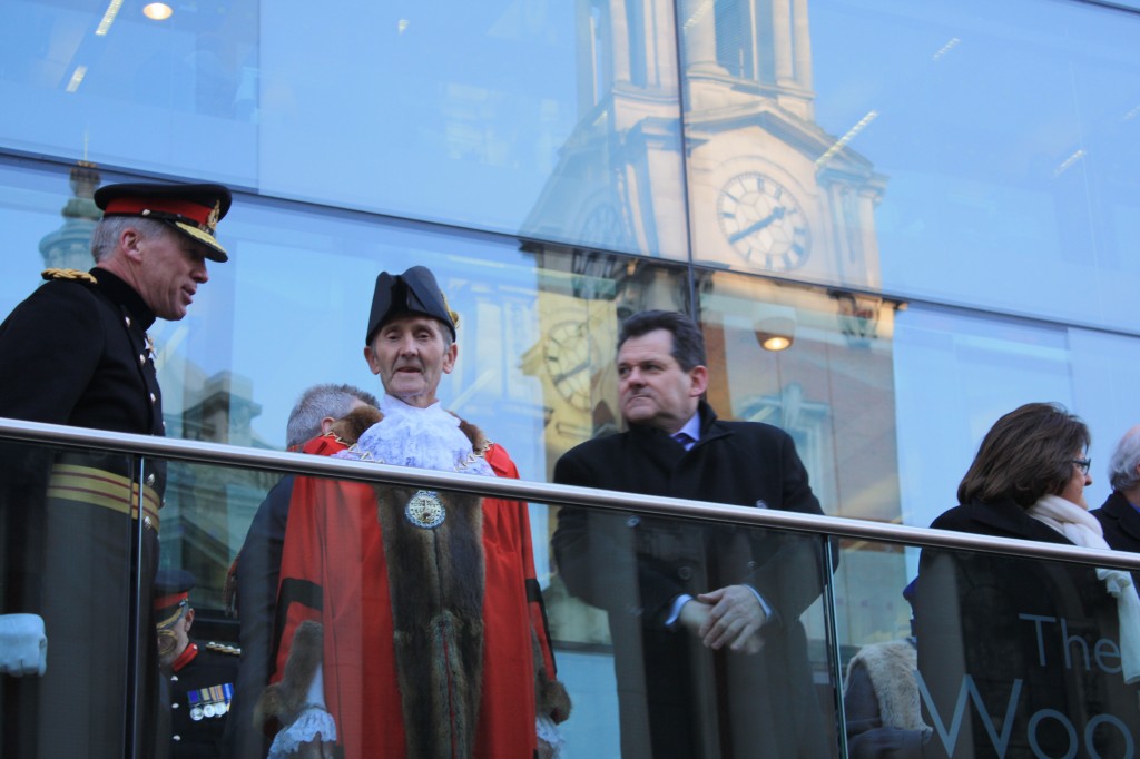 Receiving the salute outside the new Woolwich Centre