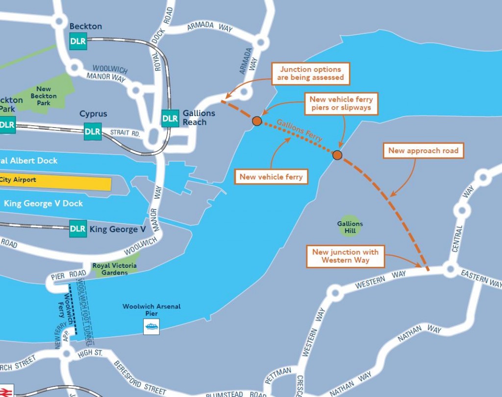 TfL map extract showing route to new Gallions Reach ferry