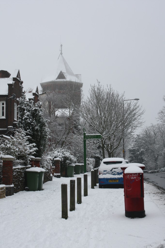 Shooters Hill water tower in the snow