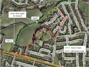 Ramblers alternative route if Green Chain Walk through Woodlands Farm is blocked