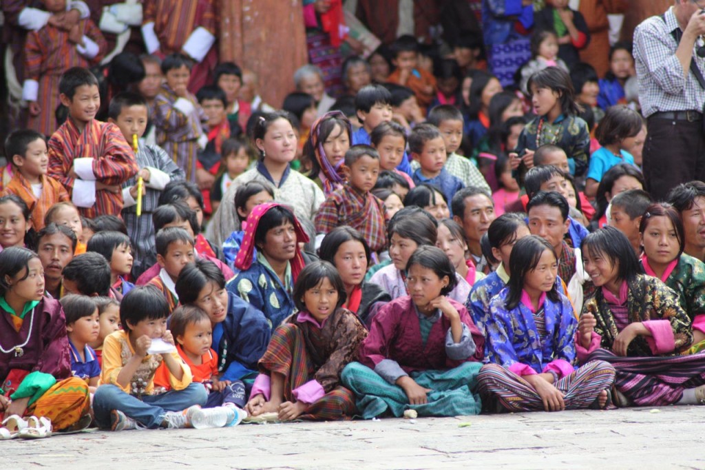 Audience for the Pholay Molay dance at Wangdue Phodrang Dzong in Bhutan