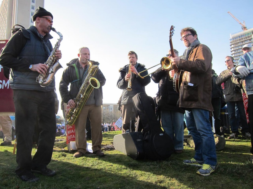 Entertainment at the start of the Save Lewisham A&E March