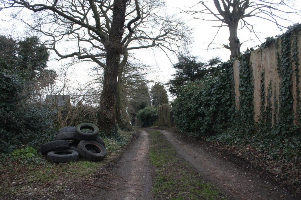 Mayplace Lane with Fly-tipped Tyres