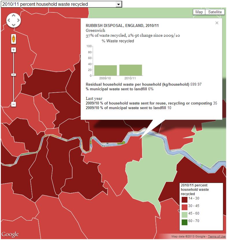 Snippet from Guardian Datablog: Recycling in England: the map