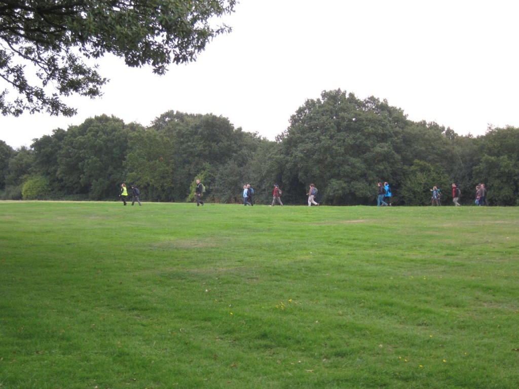 Ian Bull, left, leads the Green Chain Megawalkers across Shrewsbury Park