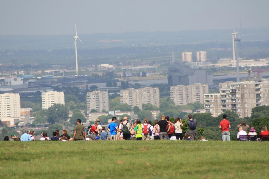 Ian Bull and day-time Green Chain walkers admire the view in Shrewsbury Park