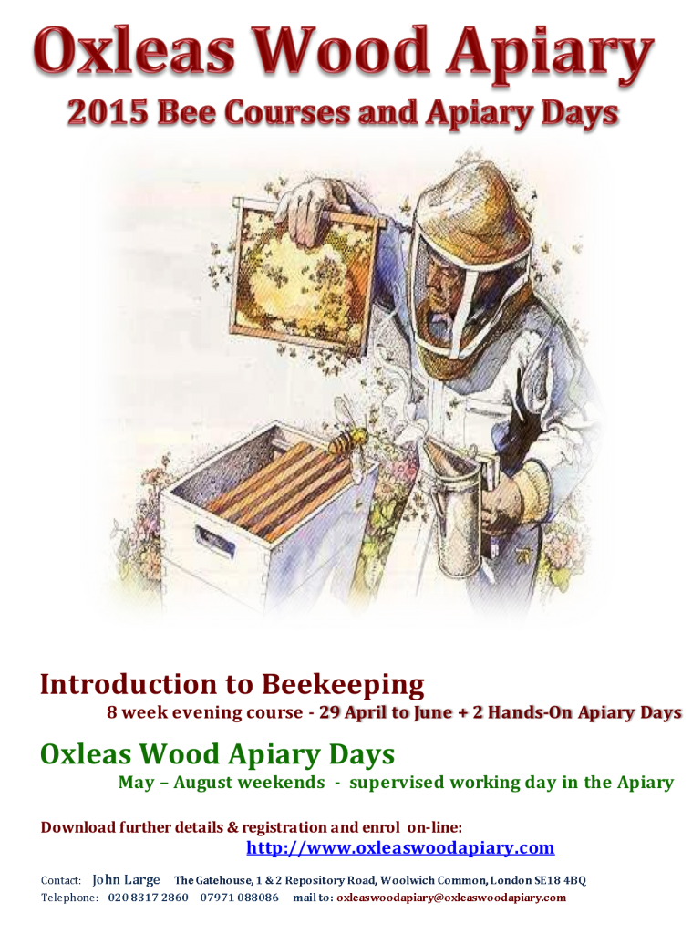 Oxleas Wood Apiary Bee Courses poster