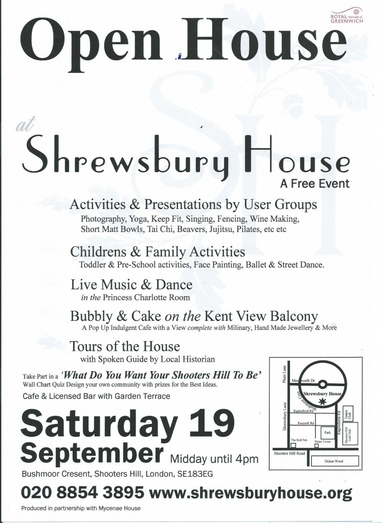 Shrewsbury House open house poster