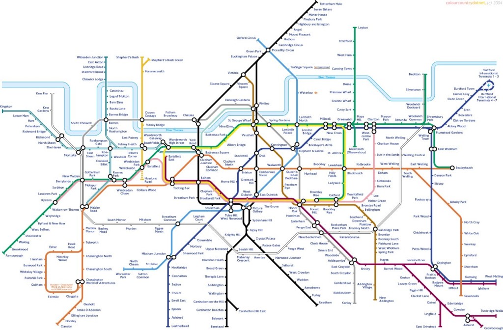 Upside Down Tube Map - with North/South reversal from not Geofftech.co.uk