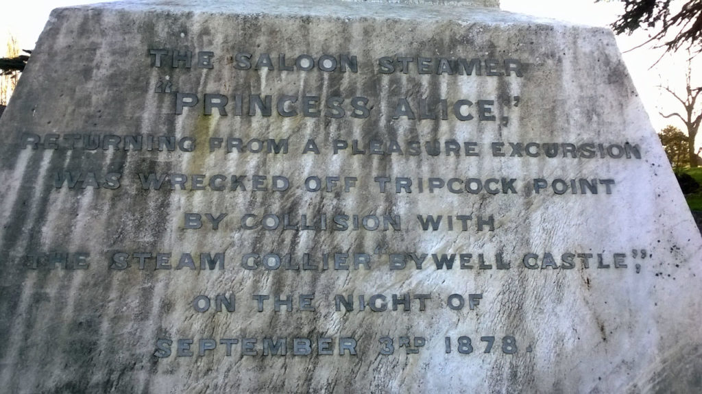 Inscription on memorial to those who died in The Princess Alice Disaster