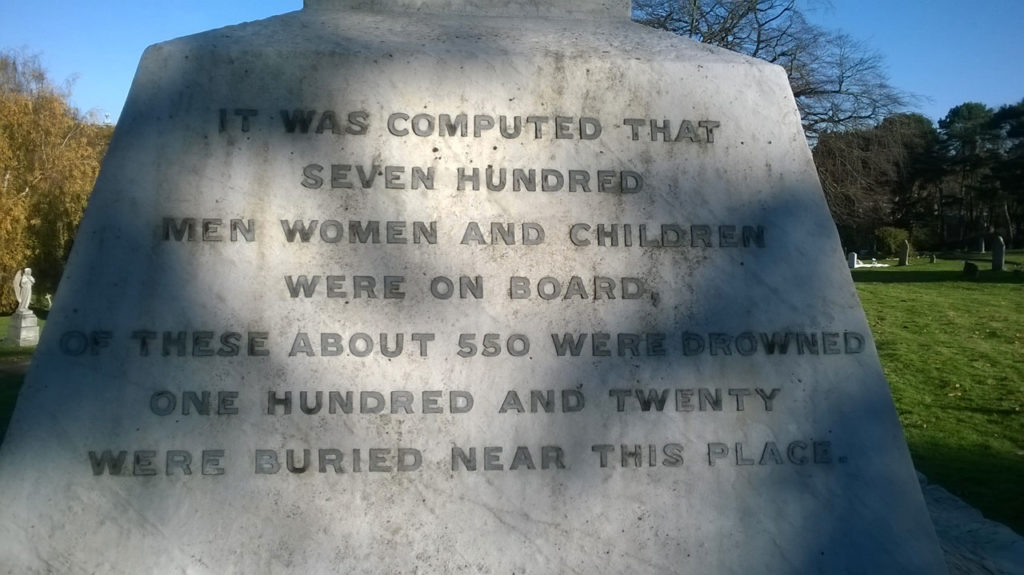 Inscription on memorial to those who died in The Princess Alice Disaster