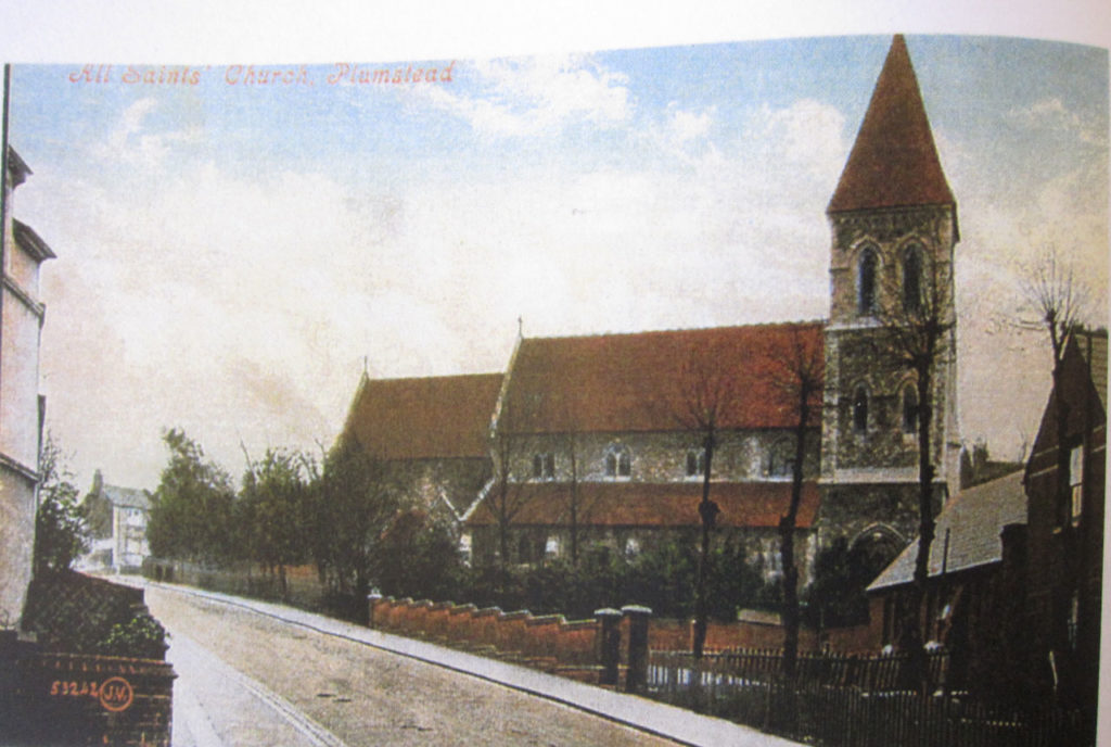 A rare coloured photograph of the original All Saints Church from David Bathe's "Steeped in History"