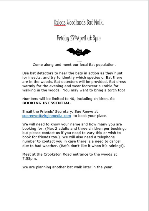 Friends of Oxleas Woodlands Bat walk poster