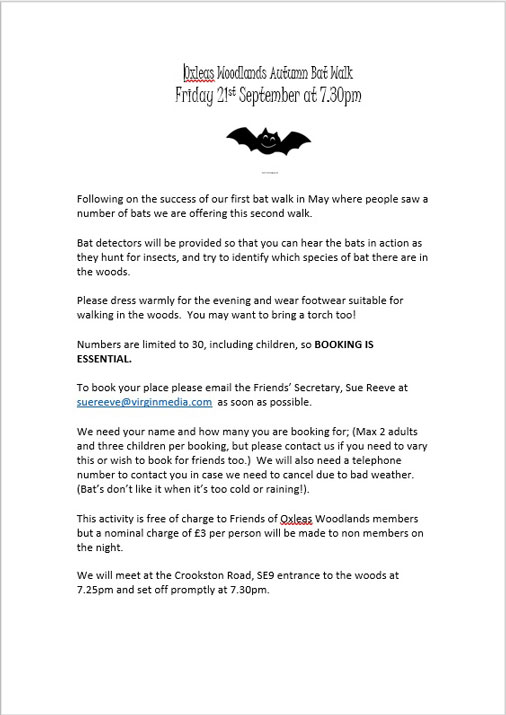 Oxleas Woodlands Bat Walk poster