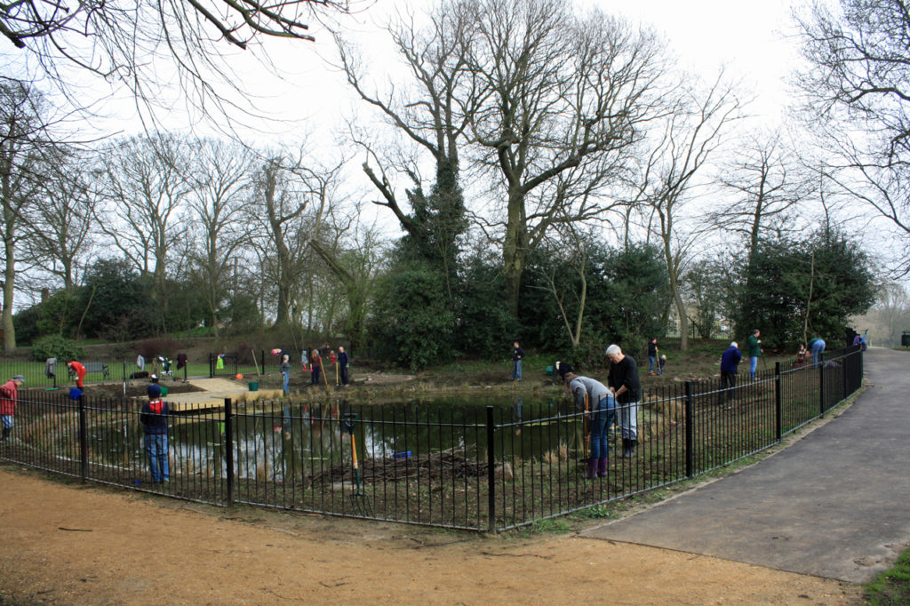 Local volunteers working on the pond in  March 2012 